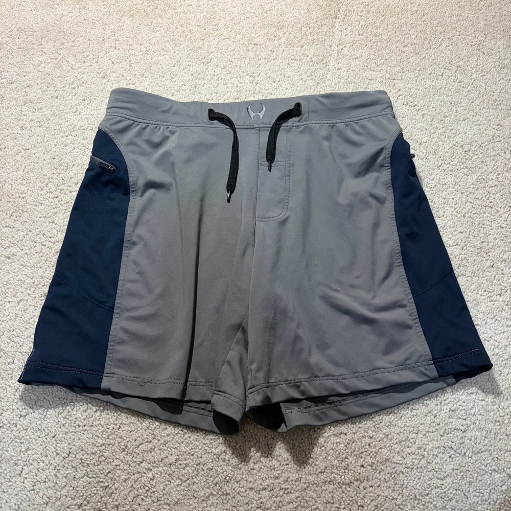 Hylete 7” Anove Knee Workout Shorts Mens Medium Gray Navy Blue